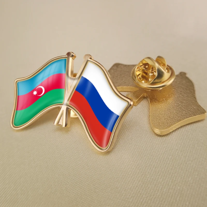 

Azerbaijan and Russian Federation Crossed Double Friendship Flags Lapel Pins Brooch Badges
