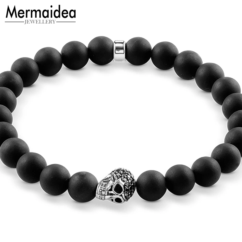 Череп бисера 8 мм Обсидиан Бусины Браслет DIY Хорошая Карма ювелирные изделия для