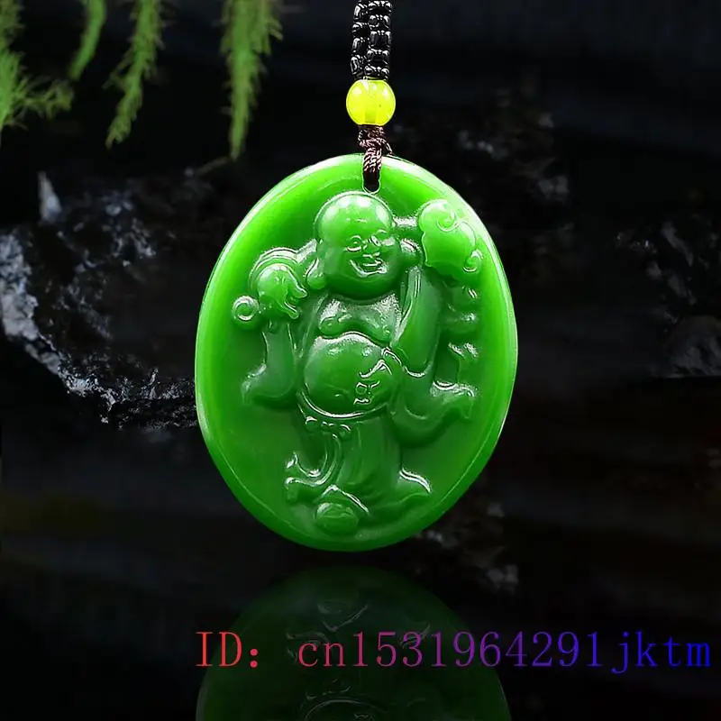 

Green Jade Maitreya Pendant Carved Natural Chinese Jadeite Gemstone Gifts Necklace Men Charm Fashion Jewelry Amulet Women