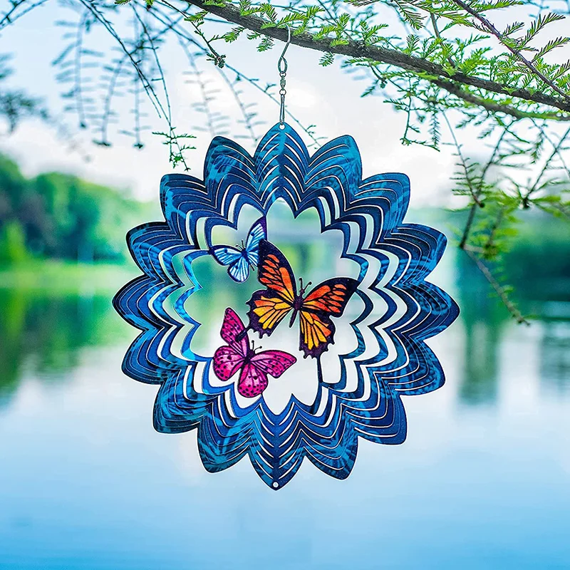 Home Garden 12Inch 3D Hanging Wind Stainless Steel Kinetic Spinning Decoration For Patio Balcony Yard Decor | Дом и сад