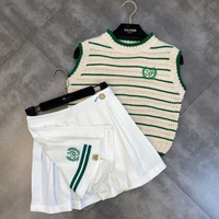 prepomp 2021 fall sleeveless o neck striped embroidery knitting vest tank top skirt shorts two piece set women outfits gc475