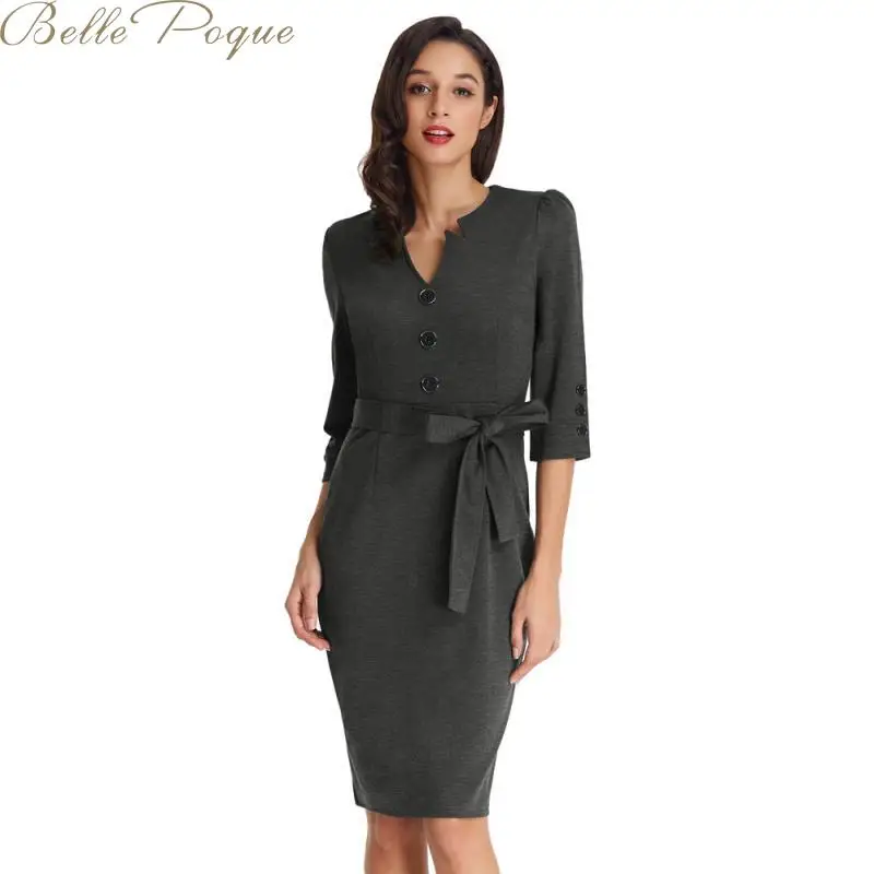 Belle Poque винтажное однотонное платье с бантом на поясе женские элегантные офисные