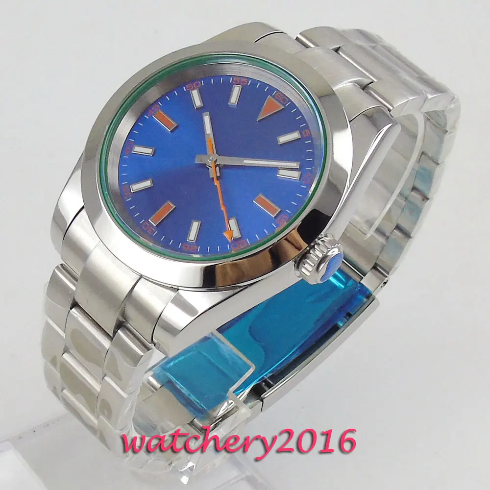 40 мм синий циферблат чехол из нержавеющей стали сапфировое стекло нержавеющая
