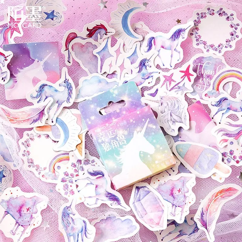 

46pcs/box Colorful Lucky Unicorn Box Decorative Stickers Adhesive Stickers School Office Supplies