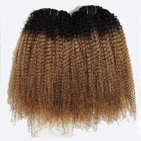 Афро кудрявые вьющиеся натуральные человеческие волосы в пучках для наращивания с эффектом омбре 1B 27 120 г зажим для волос для черных женщин и девочек