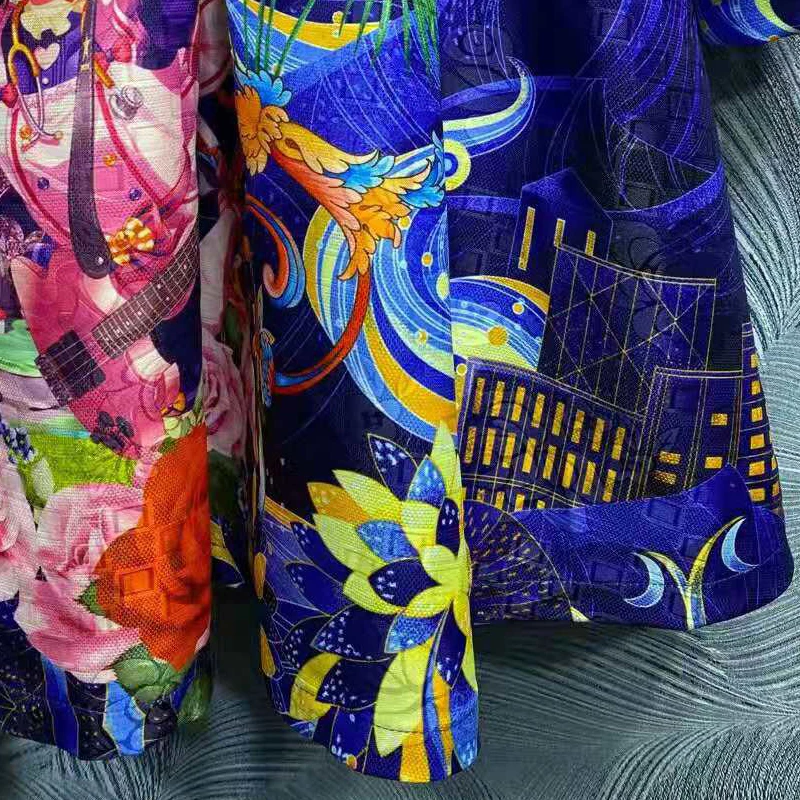 

SEQINYY Vintage Print Dress Flower Spring Autumn New Fashion Design Women Runway High Quality Beading Jacquard Gown Ball