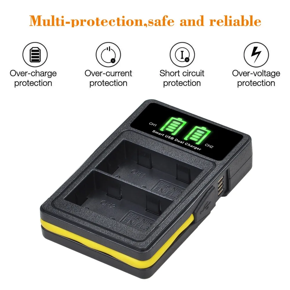 EN EL3e EN-EL3e Battery + Build-in USB and Type-c Charger for Nikon D80 D700 D90 D300S D200 D70 D50 D100 D300 DSLR | Электроника