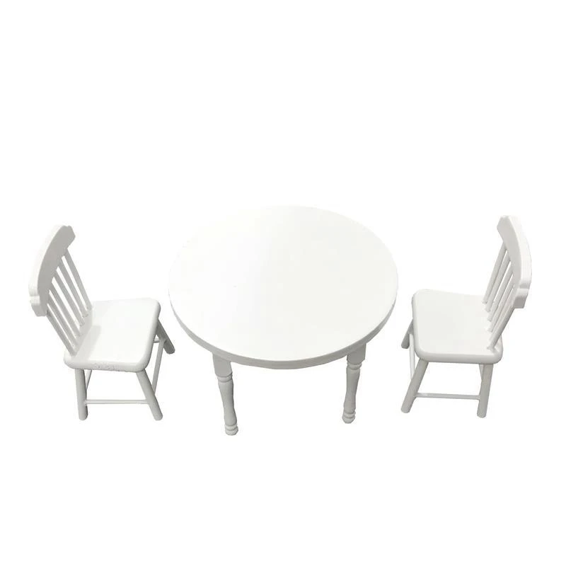 

3Pcs/Set 1:12 Dollhouse Miniature Furniture White Wooden Dining Table with 2 Chairs Dollhouse Decorations Accessories