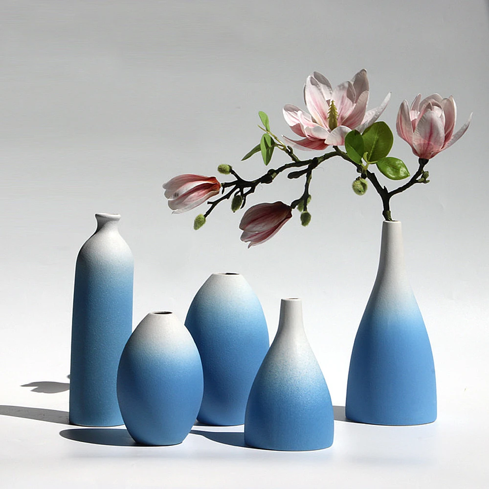 

Gradient Blue and White Ceramic Vase Water Drop Falling Rain Gradient Color Small Vase Dry Flowers Crafts Home Decoration