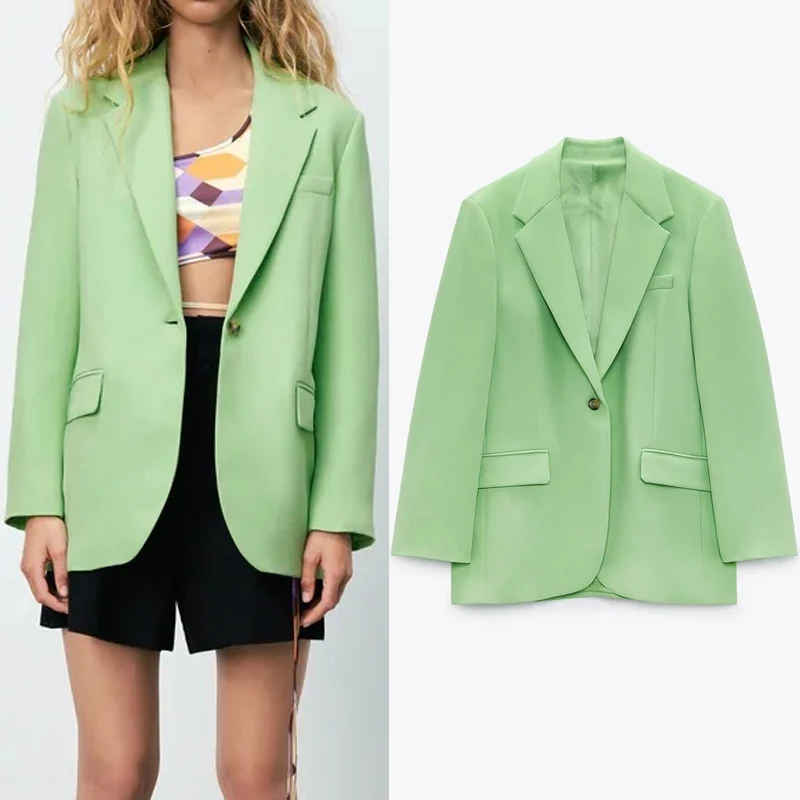 

Женский брючный костюм, комплект из двух предметов, зеленые брюки с высокой талией, лето 2021