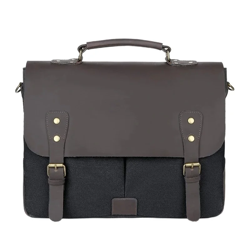

Scione Men's Briefcase Male Canvas PU Handbag Laptop Bag Fashion Vintage Shoulder Bags Casual Messenger Bags Large Travel Bag