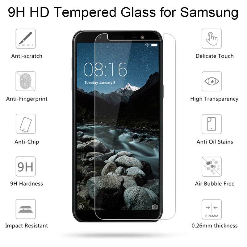 Закаленное стекло для Samsung J6 Plus Защитное J4 J8 2018 защитная пленка экрана телефона