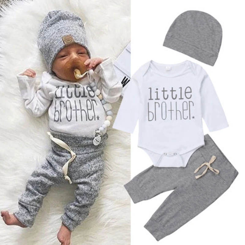 

Pudcoco Fast Shipping 0-18M 3pcs Cotton Newborn Baby Boy Girl Set Print Letter Long Sleeve Jumpsuit Romper Long Pants Outfit Set