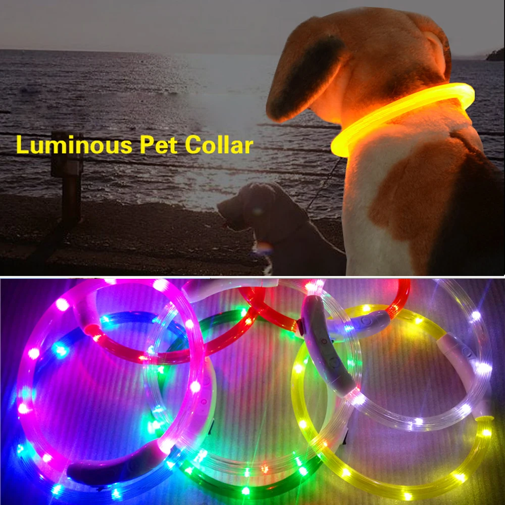 

Pet Dogs Cats Collars 3 Modes USB Rechargeable Flashing Night Luminous Collar LED Light Dog Collar Glowing Teddy Flash Collar