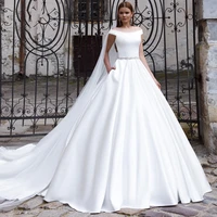 robes de luxury matte soft satin wedding dresses sleeveless diamond belt princess gowns button 50cm train tailor made