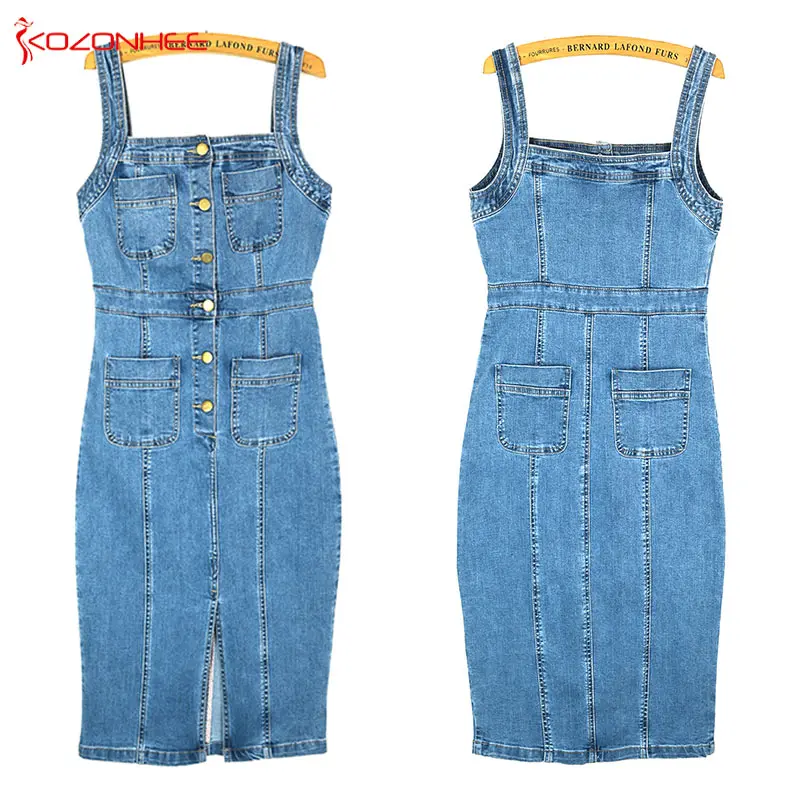 Эластичное платье джинсовый сарафан летний женский модные облегающие