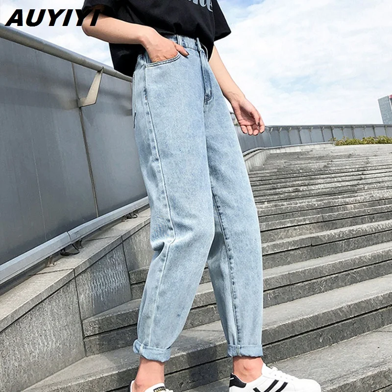 

plus size high waisted jeans women street style elastic waist denim trousers retro washed cotton loose women jeans 2021 Selling