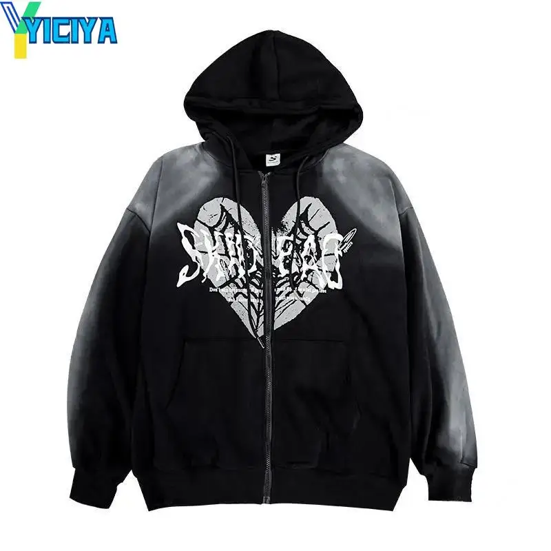 

2022 Women's Street Graffiti Print Zip Vintage Tops Oversized Hoodie Sweatshirts Hoody Grunge Y2k Coats Women Sweater Jackets