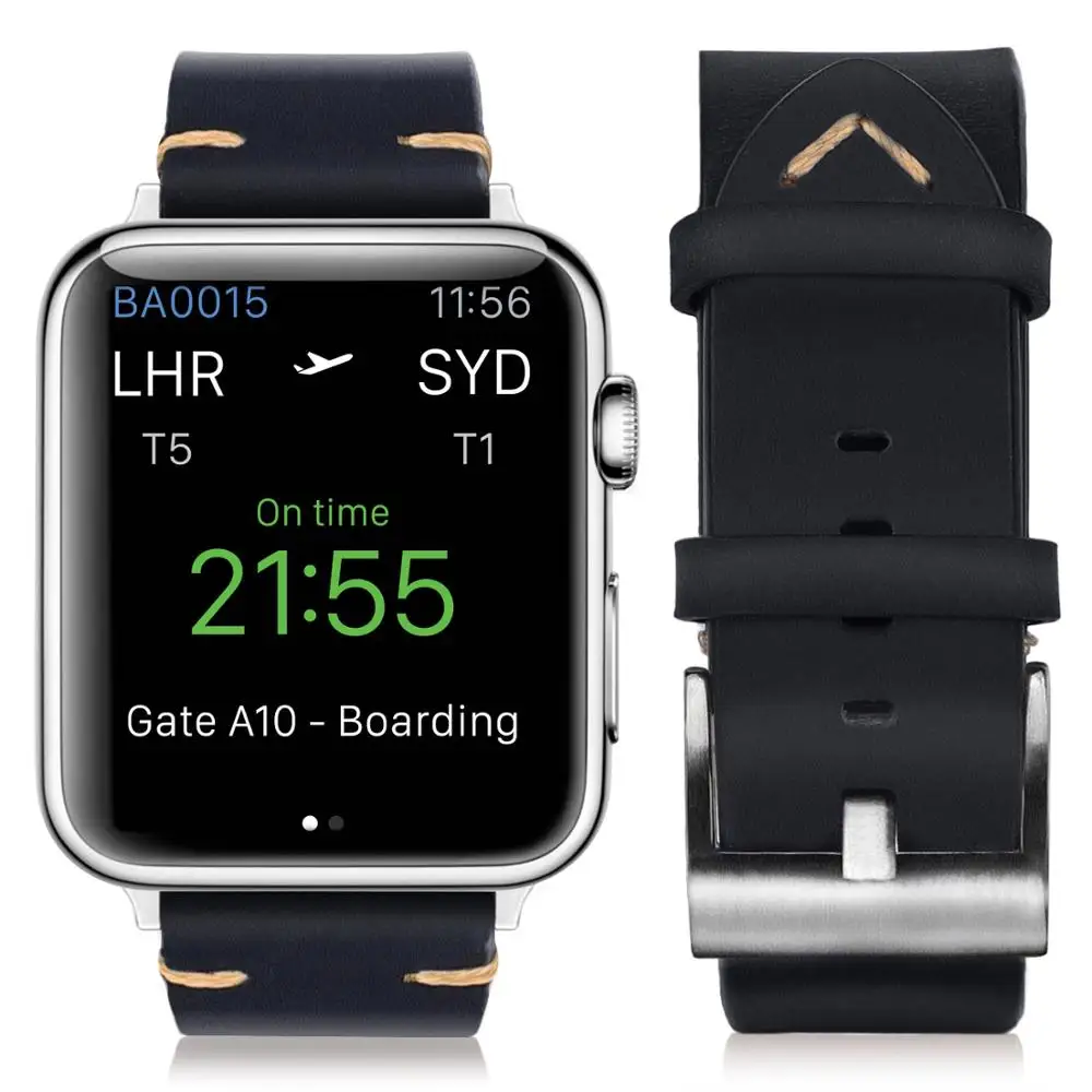 Синий ремешок для часов из натуральной кожи Apple Watch Series 4 3 2 1 38 мм 42 качественная