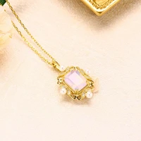 bk 18k genuine gold natural crystal pearl pendant for women purple rectangle simple anniversary wedding engagement fine jewelry