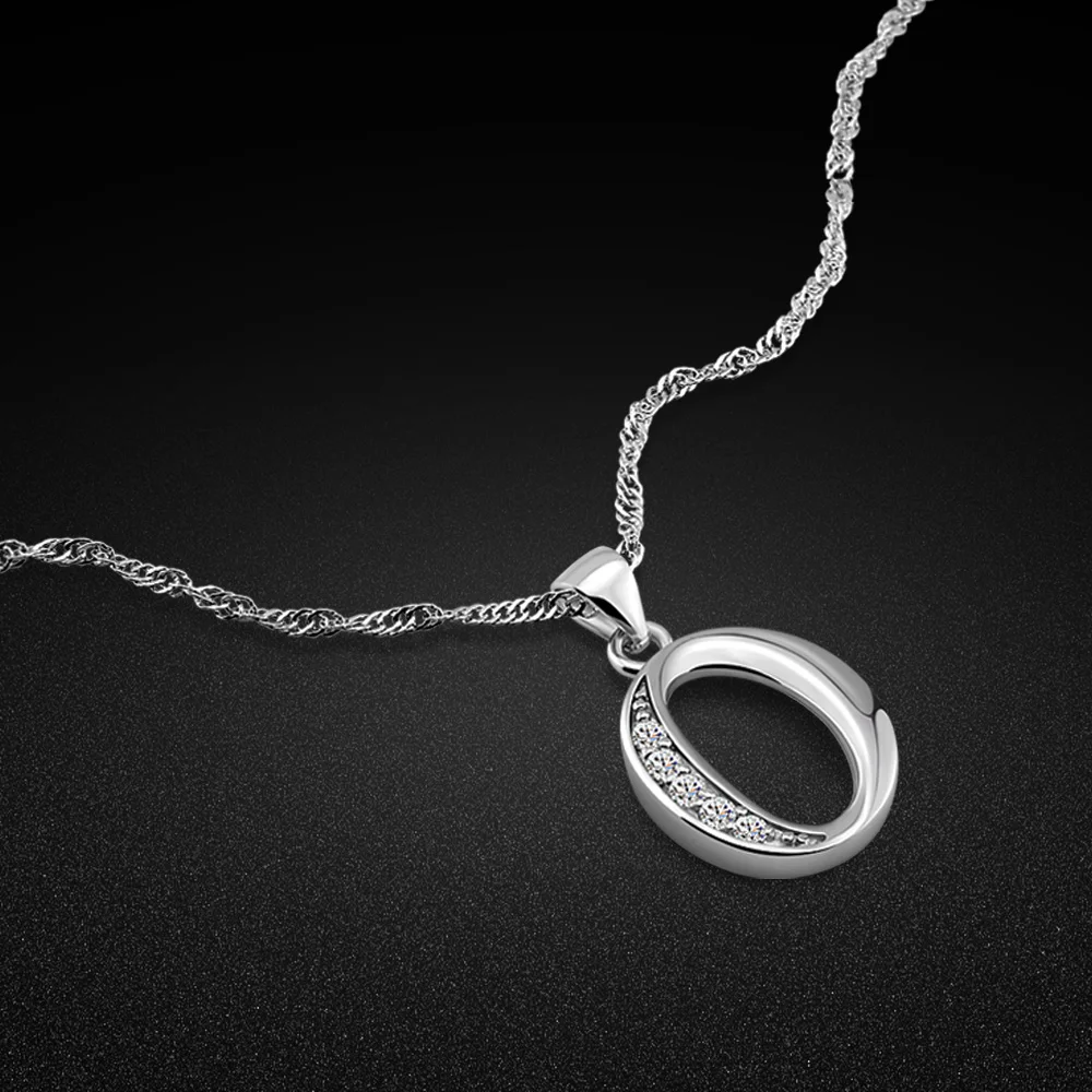 

bijoux Simple Style Women's 925 Sterling Silver Necklace O Letter Pendant Design Solid Silver Clavicle Chain Lady Silver Jewelry