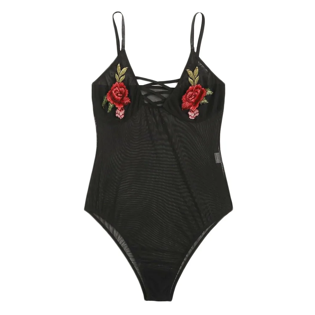 

Sexy Women Bodysuit Bow Lace Hollow Open Crotch Teddy Plus Size Bodysuits Backless Jumpsuit Sexy Lingerie sleepwear jumpsuit*M