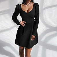 solid dress square neck sexy long sleeve casual bodycon dress women clothes autumn 2021 elegant prom vintage white party dresses