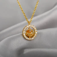 planet necklace for women stainless steel earth pendant cubic zirconia necklace korean fashion choker aesthetic wedding jewelry