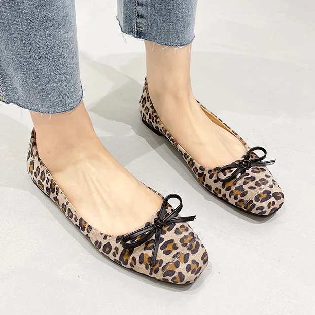 

Spring/Autumn Ladies Flat Shoes New 2021 Fall Flat Casual Shallow Square Toe Suede Leopard Print Women's Shoes Large Size 34-43