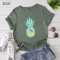 jcgo summer cotton women t shirt s 5xl plus size short sleeve pineapple print tees tops casual simple o neck female tshirts