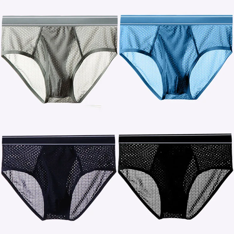 

Male Underwear Sexy Ice Silk Briefs Mesh Breathable Low-waist Brief for Men's Underwear U Convex Pouch Panties Underpants