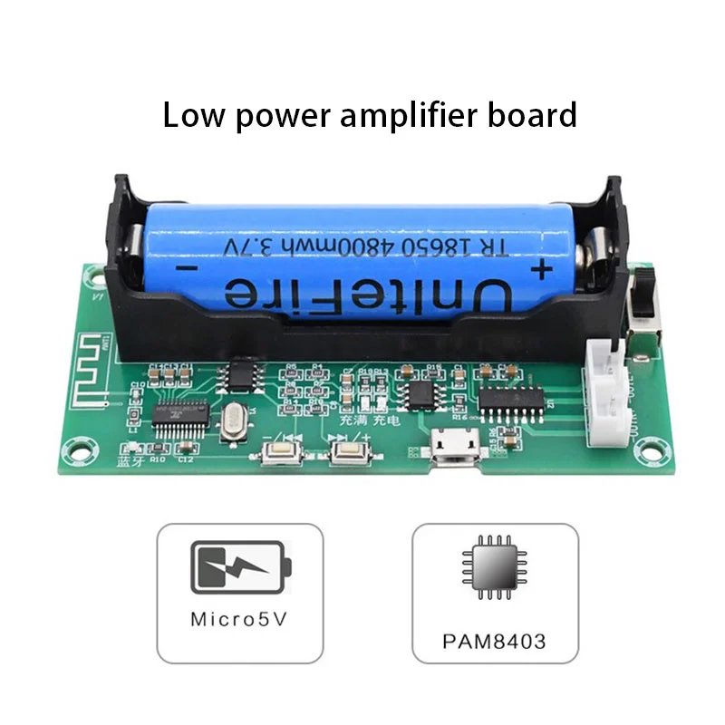 

Bluetooth 5.0 Amplifier Board Lithium Battery Holder Dual Channel 2*3W&5W Stereo