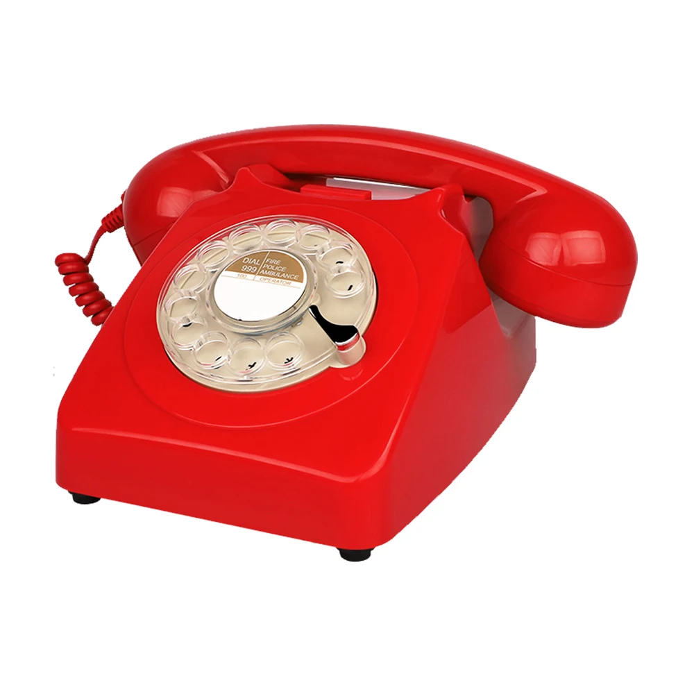 Red Corded Telephone 1930's Old Fashion Retro Telephone Rotary Dial Home Telephone Vintage Landline Phones for Home Office Decor