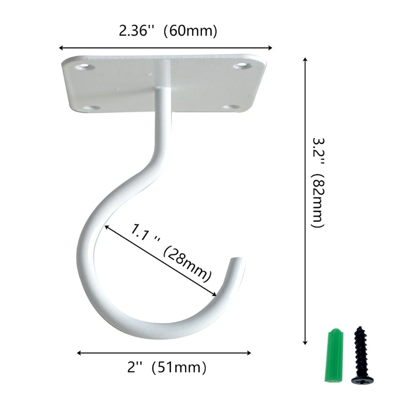

P31E 2 Packs Plant Ceiling Hooks Metal Heavy Duty Wall Mounted Hanging Hooks with Mounting Screws Hold Up to 20kg Black/White