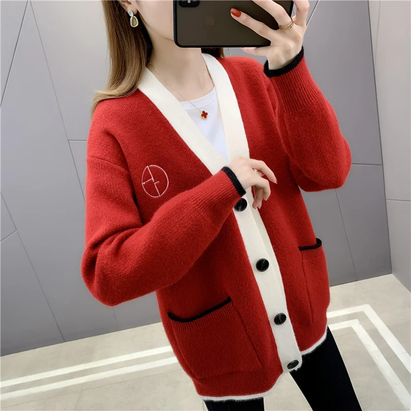 

Room 198091, no. 7 in 4 make neckline color matching pocket knitting cardigan 50