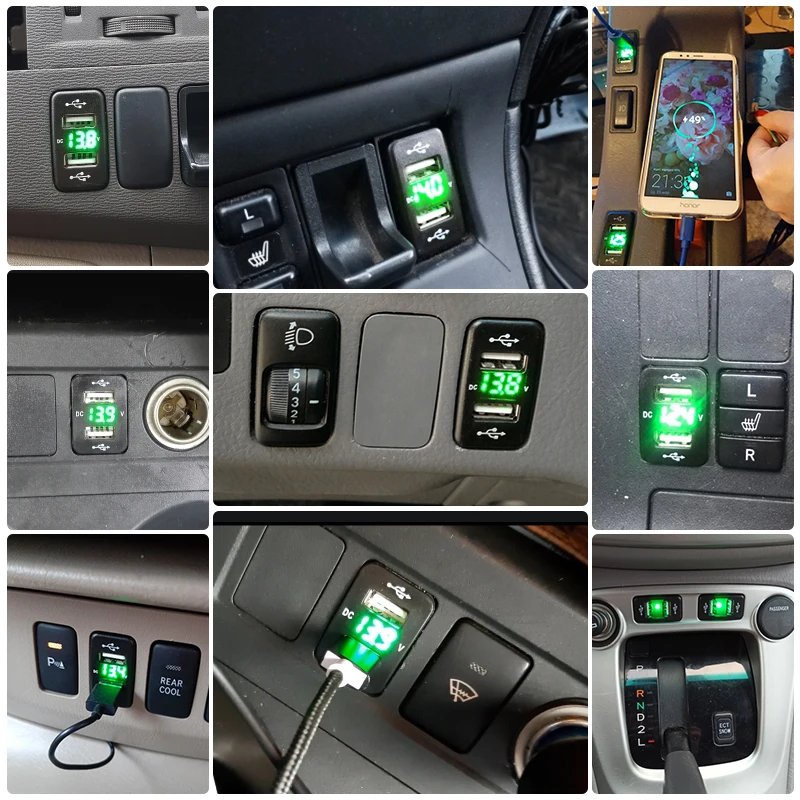 new dual usb qc car socket charger 12 24v voltmeter led car accessories power adapter for toyota quick charge for mobile phone free global shipping