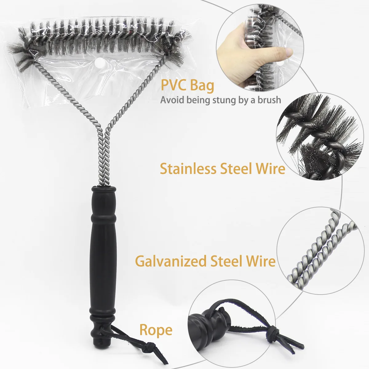 Набор для очистки гриля BBQ Grill Barbecue Kit Cleaning Brush Stainless Steel Cooking Tools Kitchen Accessories Wire Bristles Triangle Brushes on.