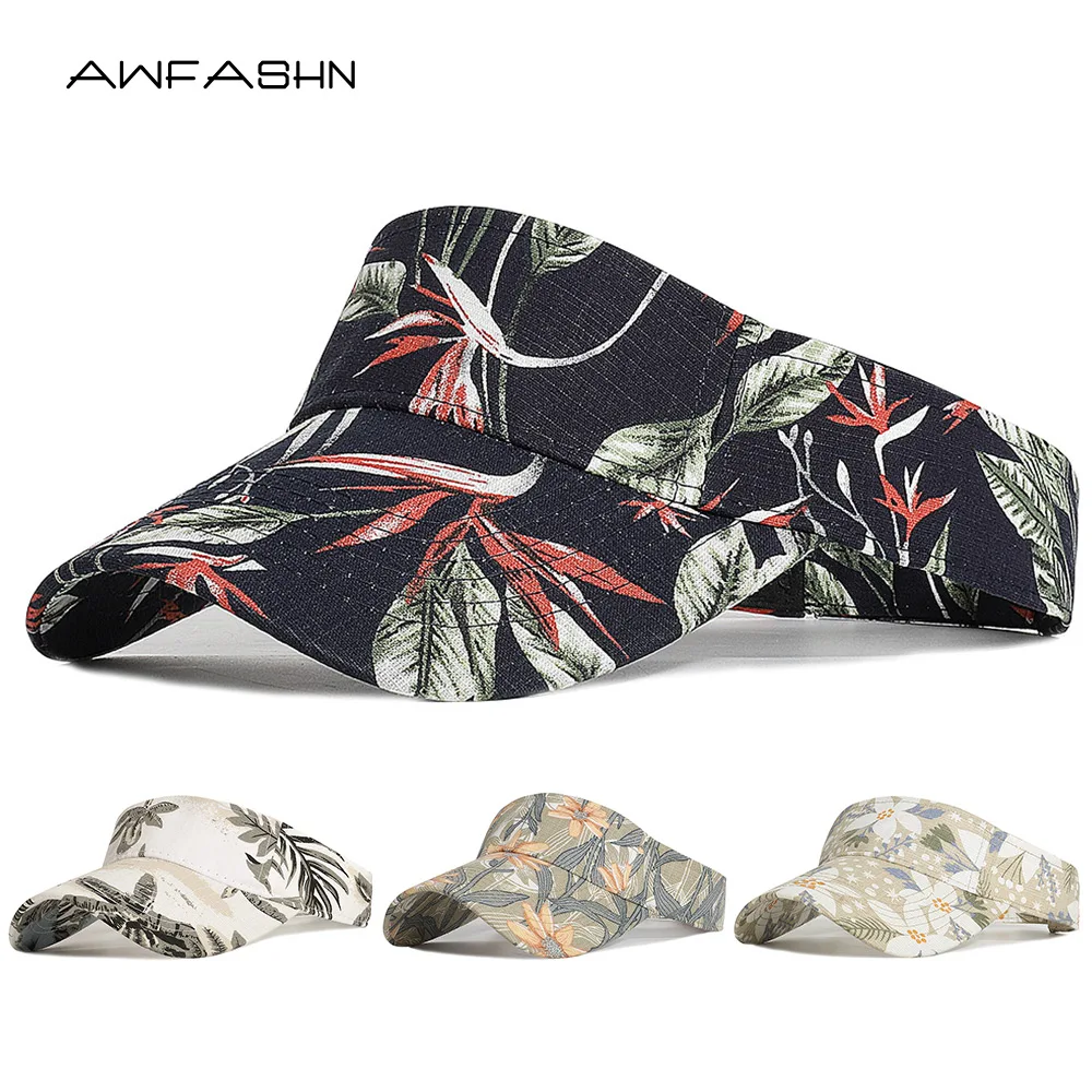 

Korean Style Ladies Men's Summer Vintage Empty Top Baseball Cap High Quality Floral Print Sun Hat Adjustable Visor Hat Cotton