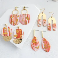 aensoa handmade pink geometric polymer clay drop earrings for women gold color metal irregular pendientes earrings jewelry 2022