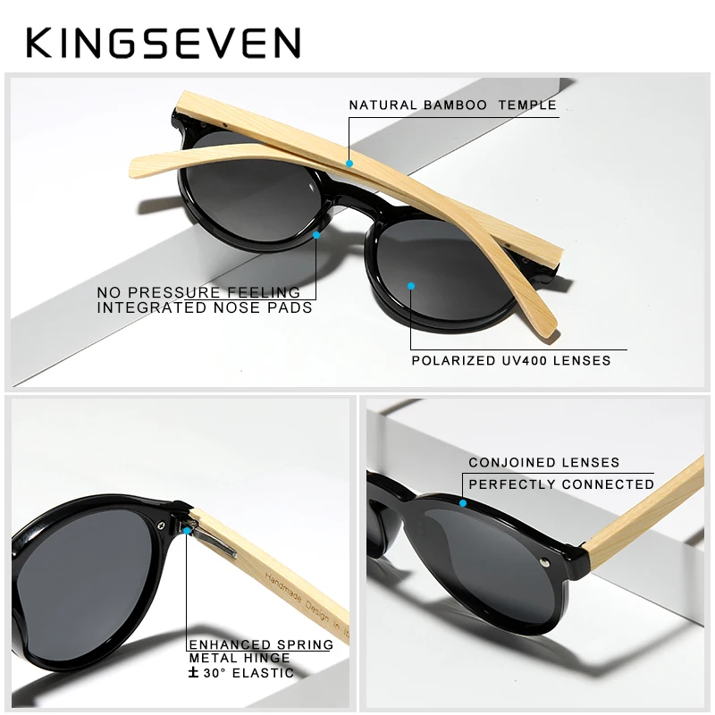 Мужские солнцезащитные очки KINGSEVEN черные с поляризованными линзами из
