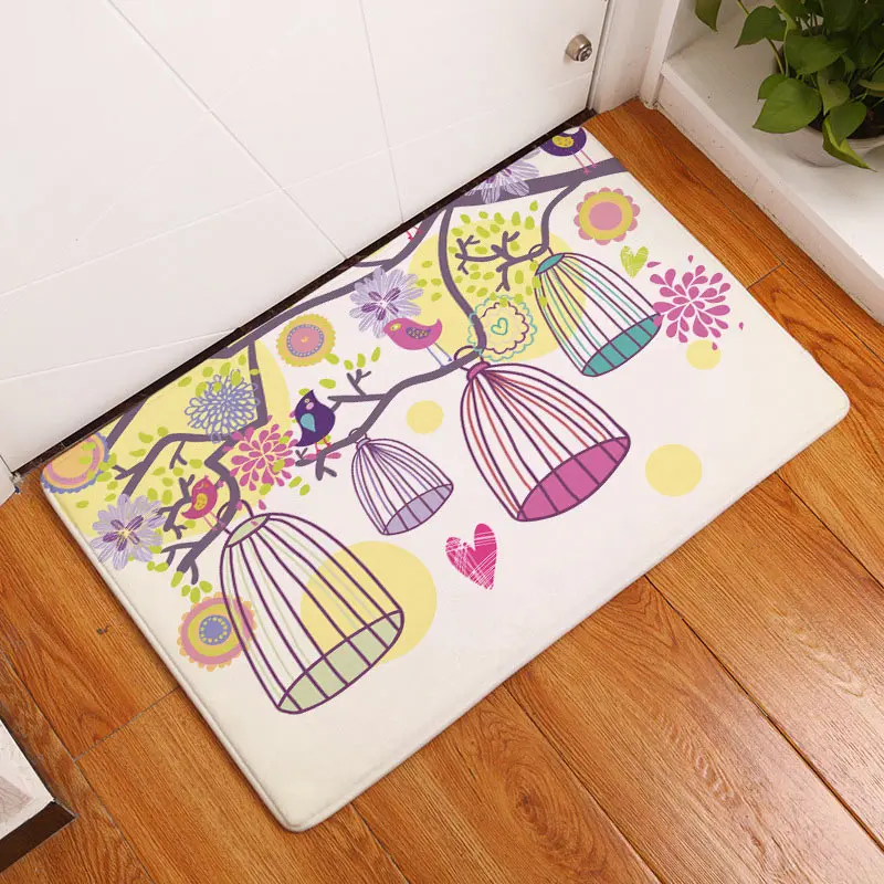 

2017 Fashion Birds & Birdcage Painting Carpets Anti-Slip Floor Mat Outdoor Rugs Lovely Animals Front Door Mats Non-slip Doormats
