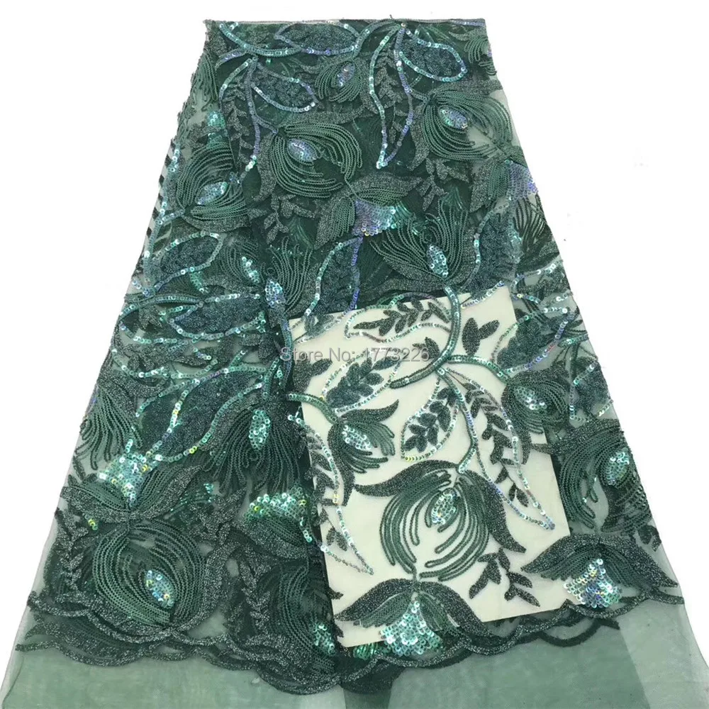 

Fashion High Quality African Deep Green Embroidery Flower Lace Fabric French Lace Sequins Lace Fabric Nigerian Lace Fabrics FJF