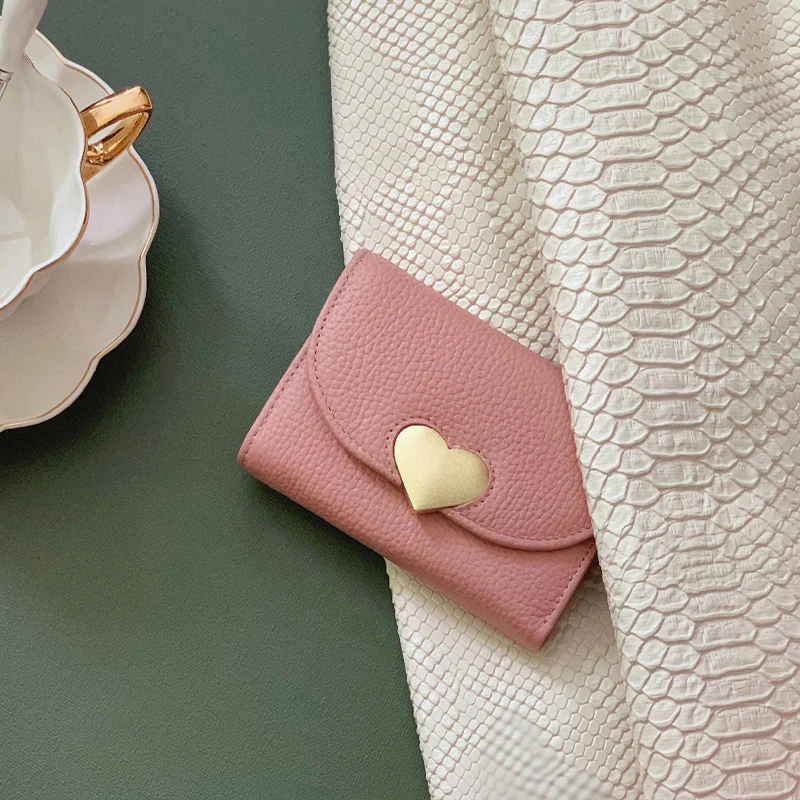

Cute Aesthetic Wallet Women Genuine Leather Korean Snap Photo Wallet Women Folding Card Holder Cartera Mujer Money Bag DE60NQB