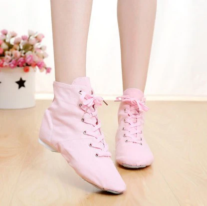 Pink Middle Top Женская и Мужская танцевальная обувь на шнуровке; Танцевальная обувь для джаза; балетки; Мягкие Спортивные кроссовки; обувь для гимнастики и фитнеса для взрослых и детей - Цвет: Pink Middle Top