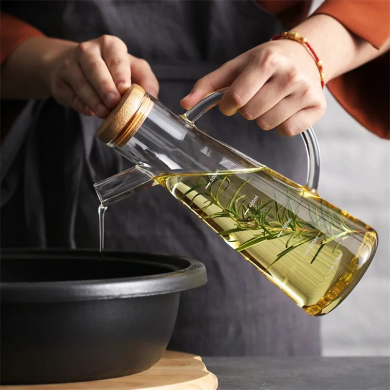 Transparent Glass Oil Bottle with Handle Scale Heat-Resistant Leak-Proof Seasoning Kitchen Tools Vinegar Sauce Container | Дом и сад