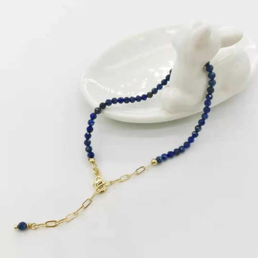 

Faceted Lapis Lazuli Armband Zarte Einstellbare 14K Gold Gefllt Ketten Natrliche Steine Pulsera Mujer Einzigartige Frauen BOHO
