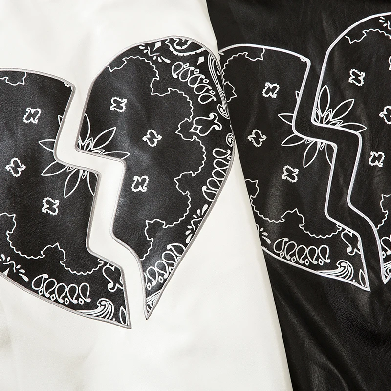 

Harajuku Broken Heart PU Leather Jacket Men Letter Embroidery Bomber Fashion Baseball Coats Streetwear High Street Tops Clothing