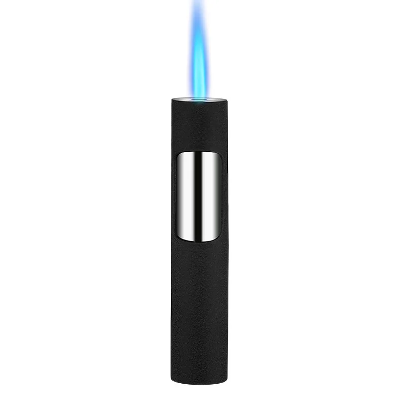 

Torch Metal Lighters Inflatable Outdoor Windproof Portable Butane Gas Lighters Blue Flame Cylindrical Press Cigarette Lighter