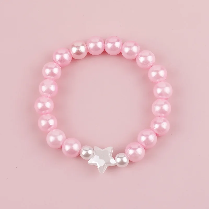 

Cartoon Children Necklace Bracelet Set Sweet Bowknot Heart Pendant Jewelry Sets Pink Colorful Acrylic Beads Girls Child Kid Gift