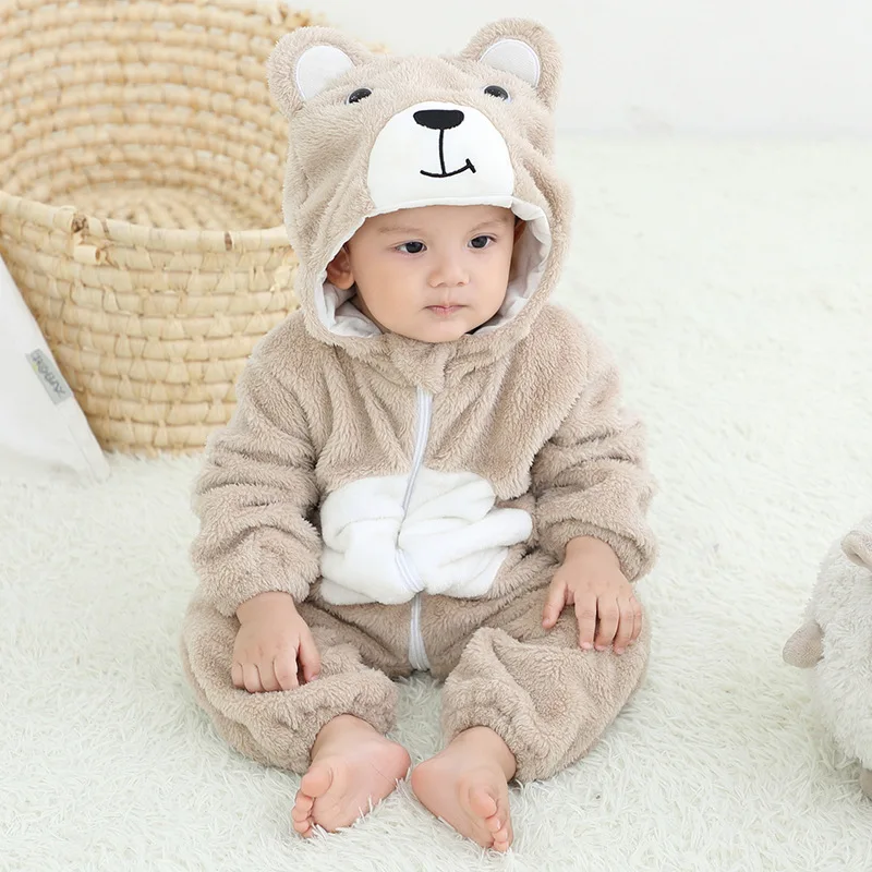 Baby Jumpsuit Kigurumi Bodysuits Fox Giraffe Bear Pajamas Cotton Boy Girls Animal Costume Cartoon Flannel Toddler Rompers 0-2Y | Детская